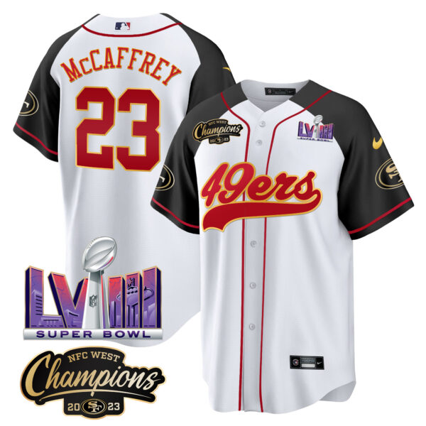 Men's 49ers NFC West Champions & Super Bowl LVIII Patch Baseball Jersey - All Stitched - Image 41