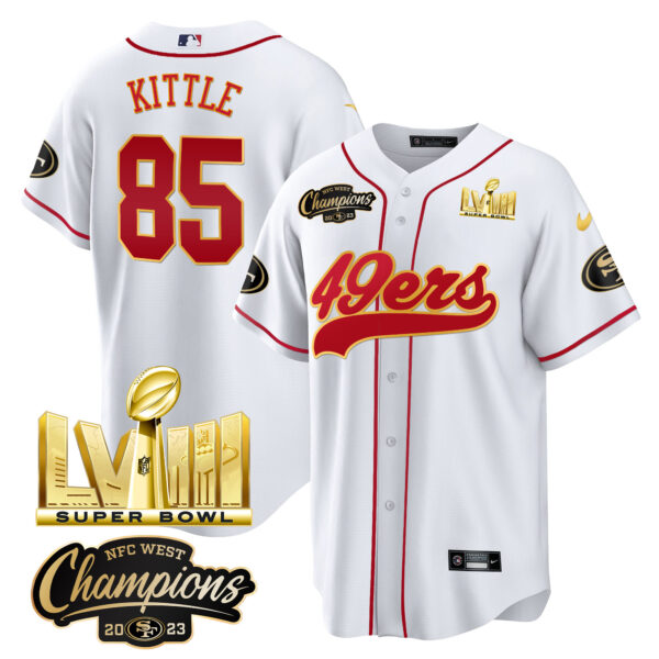Men's 49ers NFC West Champions & Super Bowl LVIII Gold Patch Baseball Jersey - All Stitched - Image 24