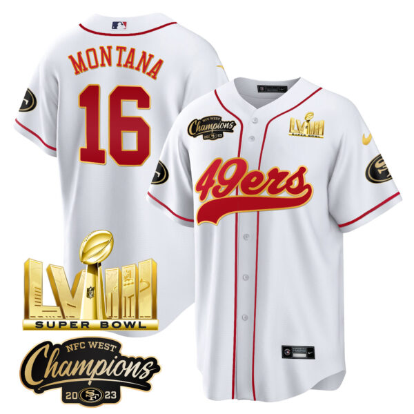 Men's 49ers NFC West Champions & Super Bowl LVIII Gold Patch Baseball Jersey - All Stitched - Image 28