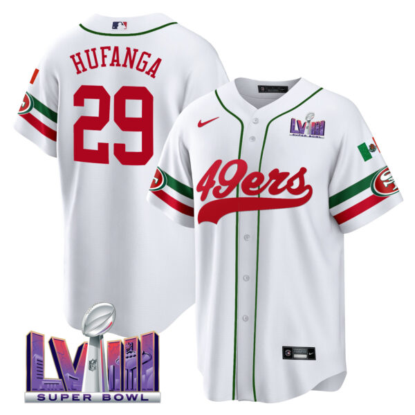 Men's 49ers Mexico Super Bowl LVIII Patch Baseball Jersey - All Stitched - Image 9