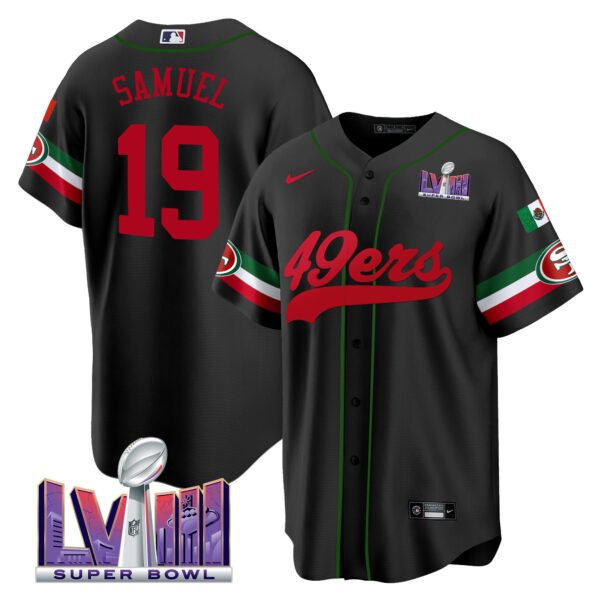 Men's 49ers Mexico Super Bowl LVIII Patch Baseball Jersey - All Stitched - Image 12