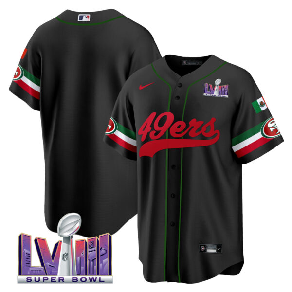 Men's 49ers Mexico Super Bowl LVIII Patch Baseball Jersey - All Stitched - Image 20