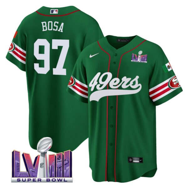 Men's 49ers Mexico Super Bowl LVIII Patch Baseball Jersey - All Stitched - Image 37