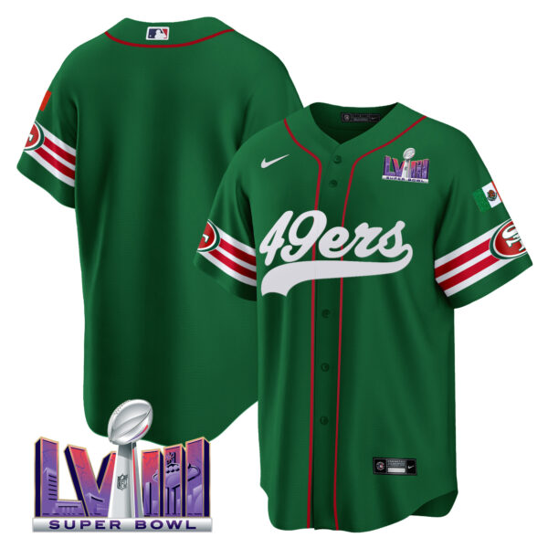 Men's 49ers Mexico Super Bowl LVIII Patch Baseball Jersey - All Stitched - Image 40