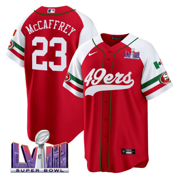 Men's 49ers Mexico Super Bowl LVIII Patch Baseball Jersey - All Stitched - Image 51