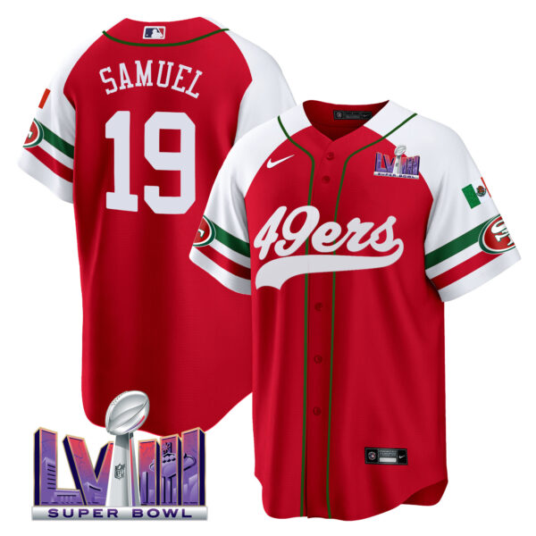 Men's 49ers Mexico Super Bowl LVIII Patch Baseball Jersey - All Stitched - Image 52