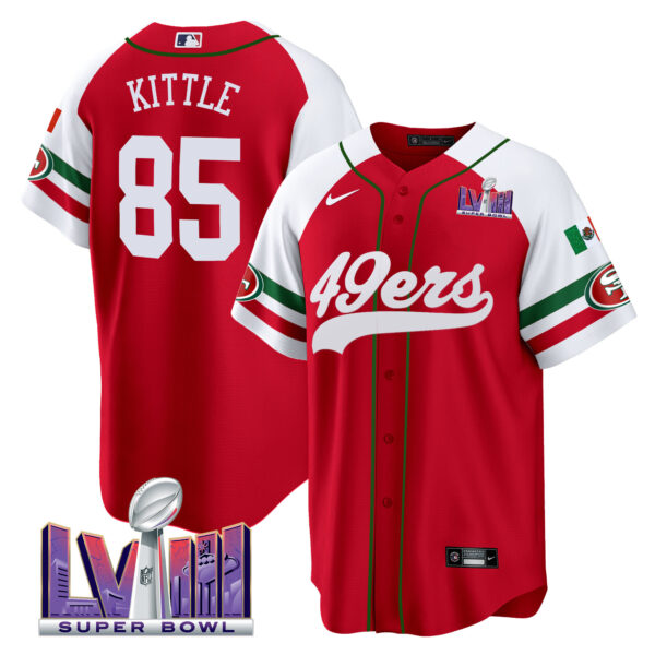 Men's 49ers Mexico Super Bowl LVIII Patch Baseball Jersey - All Stitched - Image 54