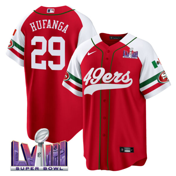 Men's 49ers Mexico Super Bowl LVIII Patch Baseball Jersey - All Stitched - Image 59