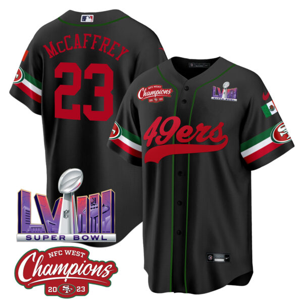 Men's 49ers Mexico NFC West Champions & Super Bowl LVIII Patch Baseball Jersey - All Stitched - Image 11