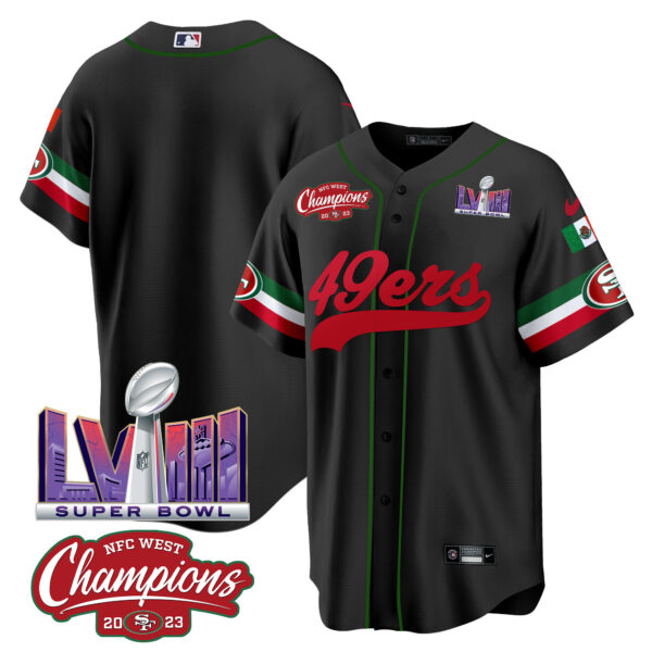 Men's 49ers Mexico NFC West Champions & Super Bowl LVIII Patch Baseball Jersey - All Stitched - Image 20