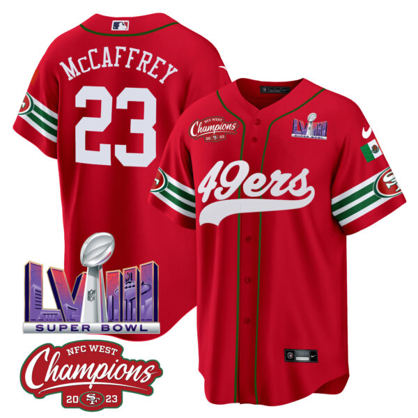 Men's 49ers Mexico NFC West Champions & Super Bowl LVIII Patch Baseball Jersey - All Stitched - Image 21