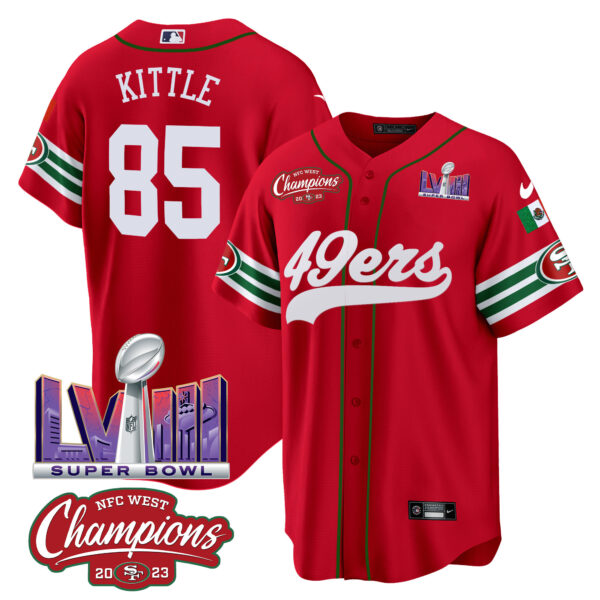 Men's 49ers Mexico NFC West Champions & Super Bowl LVIII Patch Baseball Jersey - All Stitched - Image 24
