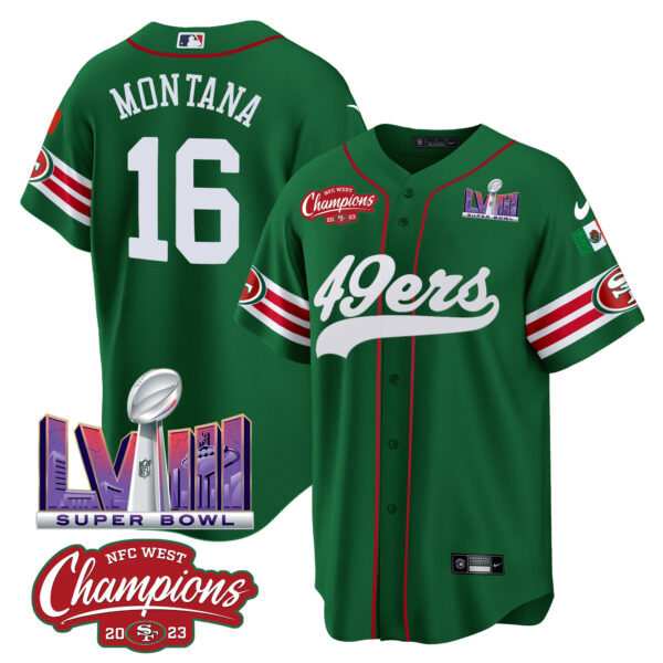 Men's 49ers Mexico NFC West Champions & Super Bowl LVIII Patch Baseball Jersey - All Stitched - Image 38