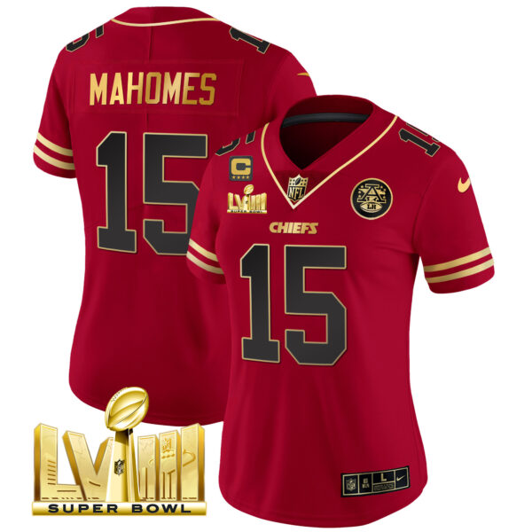 Women's Chiefs Super Bowl LVIII Gold Patch Vapor Jersey - All Stitched - Image 8