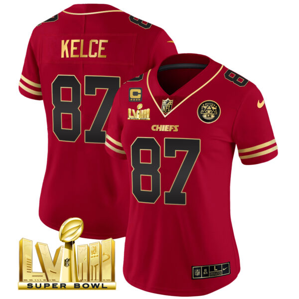 Women's Chiefs Super Bowl LVIII Gold Patch Vapor Jersey - All Stitched - Image 9