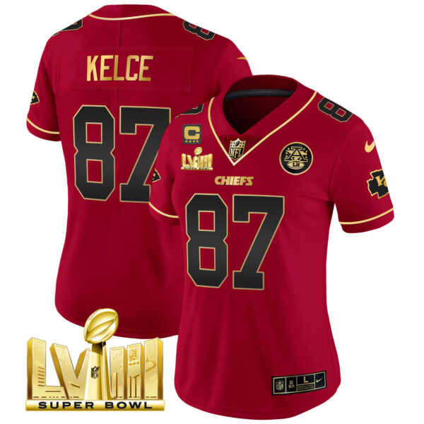 Women's Chiefs Super Bowl LVIII Gold Patch Vapor Jersey - All Stitched - Image 16