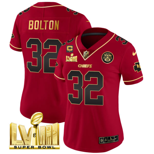 Women's Chiefs Super Bowl LVIII Gold Patch Vapor Jersey - All Stitched - Image 20