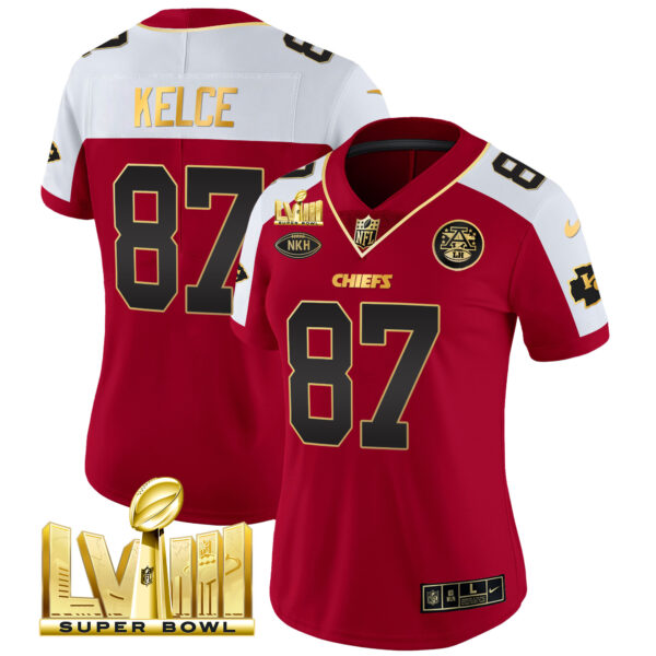 Women's Chiefs Super Bowl LVIII Gold Patch Vapor Jersey V2- All Stitched - Image 9