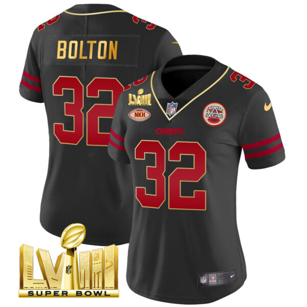 Women's Chiefs Super Bowl LVIII Gold Patch Vapor Jersey V2- All Stitched - Image 34