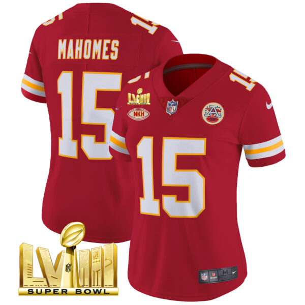 Women's Chiefs Super Bowl LVIII Gold Patch Vapor Jersey V2- All Stitched - Image 36