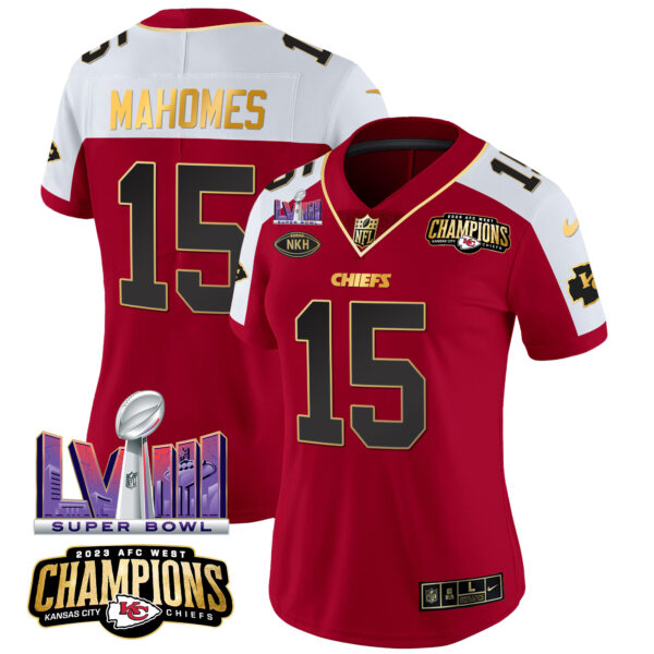 Women's Chiefs AFC West Champions & Super Bowl LVIII Patch Vapor Jersey - All Stitched - Image 8