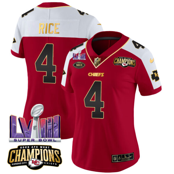 Women's Chiefs AFC West Champions & Super Bowl LVIII Patch Vapor Jersey - All Stitched - Image 14