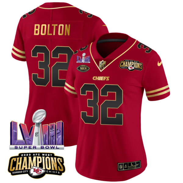 Women's Chiefs AFC West Champions & Super Bowl LVIII Patch Vapor Jersey - All Stitched - Image 20