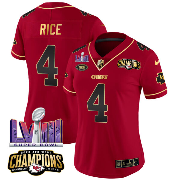 Women's Chiefs AFC West Champions & Super Bowl LVIII Patch Vapor Jersey - All Stitched - Image 28