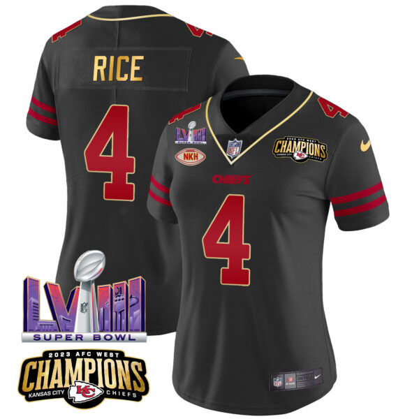 Women's Chiefs AFC West Champions & Super Bowl LVIII Patch Vapor Jersey - All Stitched - Image 35