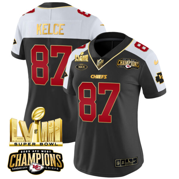 Women's Chiefs AFC West Champions & Super Bowl LVIII Gold Patch Vapor Jersey - All Stitched - Image 2