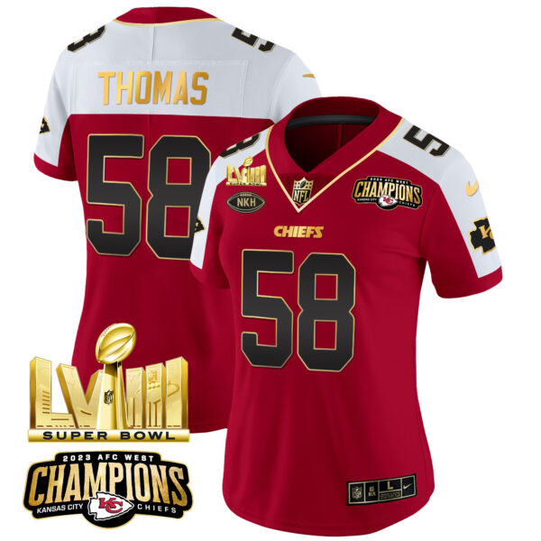 Women's Chiefs AFC West Champions & Super Bowl LVIII Gold Patch Vapor Jersey - All Stitched - Image 10