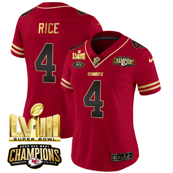 Women's Chiefs AFC West Champions & Super Bowl LVIII Gold Patch Vapor Jersey - All Stitched - Image 21