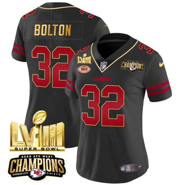 Women's Chiefs AFC West Champions & Super Bowl LVIII Gold Patch Vapor Jersey - All Stitched - Image 34