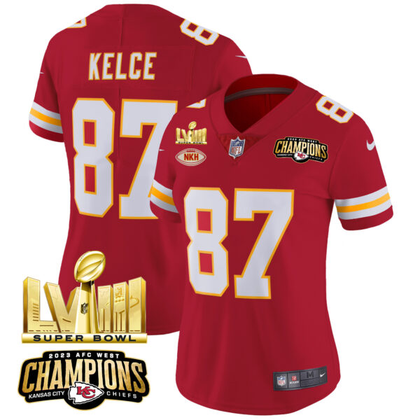 Women's Chiefs AFC West Champions & Super Bowl LVIII Gold Patch Vapor Jersey - All Stitched - Image 37