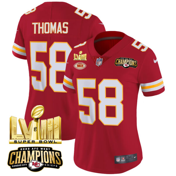 Women's Chiefs AFC West Champions & Super Bowl LVIII Gold Patch Vapor Jersey - All Stitched - Image 38