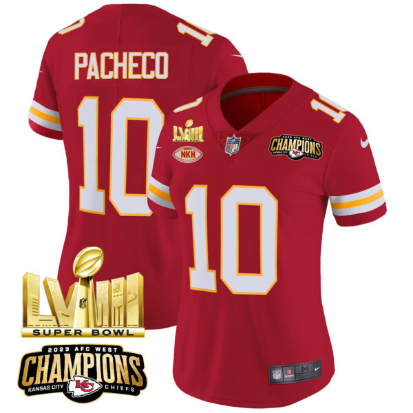Women's Chiefs AFC West Champions & Super Bowl LVIII Gold Patch Vapor Jersey - All Stitched - Image 39