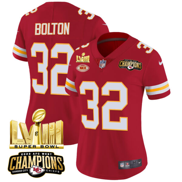 Women's Chiefs AFC West Champions & Super Bowl LVIII Gold Patch Vapor Jersey - All Stitched - Image 41