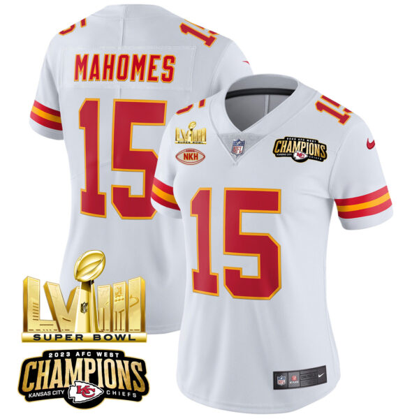 Women's Chiefs AFC West Champions & Super Bowl LVIII Gold Patch Vapor Jersey - All Stitched - Image 43