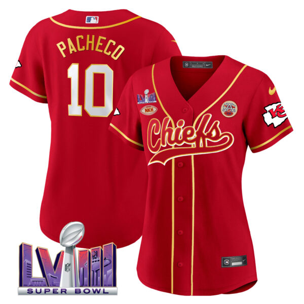 Women's Chiefs Super Bowl LVIII Patch Baseball Jersey - All Stitched - Image 4