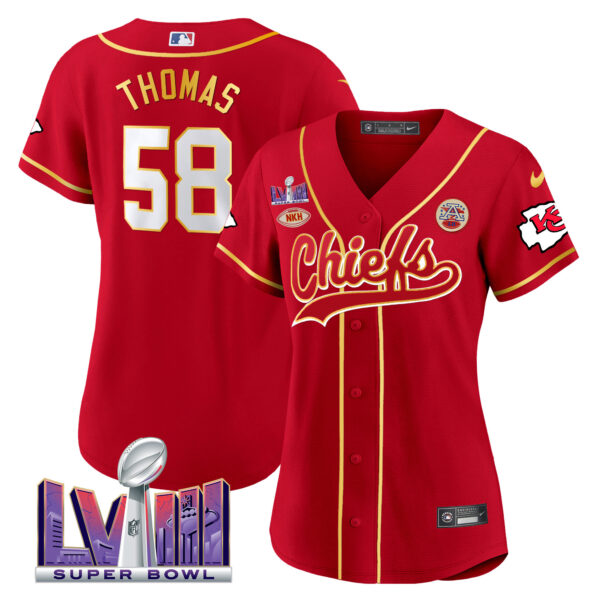 Women's Chiefs Super Bowl LVIII Patch Baseball Jersey - All Stitched - Image 3