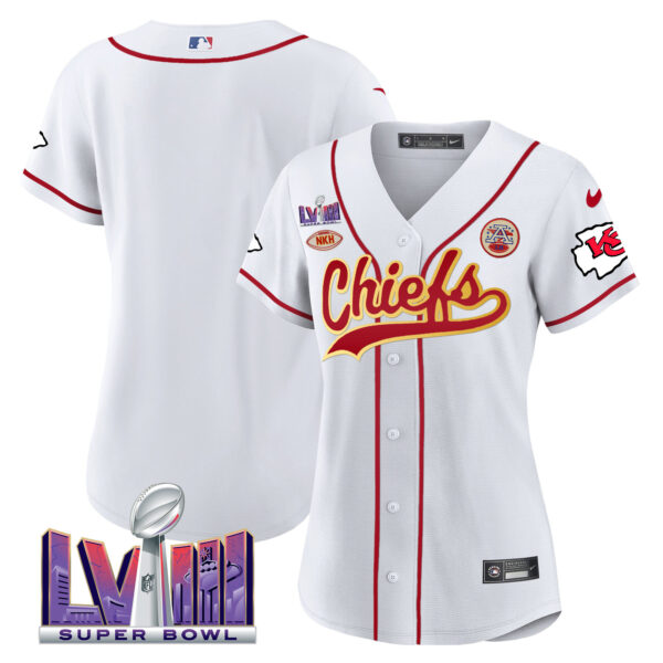 Women's Chiefs Super Bowl LVIII Patch Baseball Jersey - All Stitched - Image 14