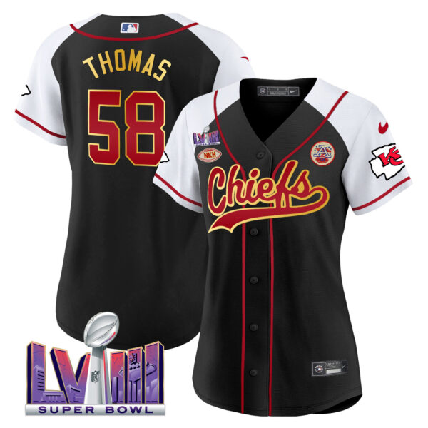 Women's Chiefs Super Bowl LVIII Patch Baseball Jersey - All Stitched - Image 24
