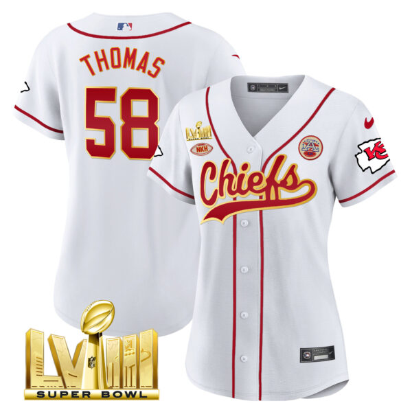 Women's Chiefs Super Bowl LVIII Gold Patch Baseball Jersey - All Stitched - Image 10