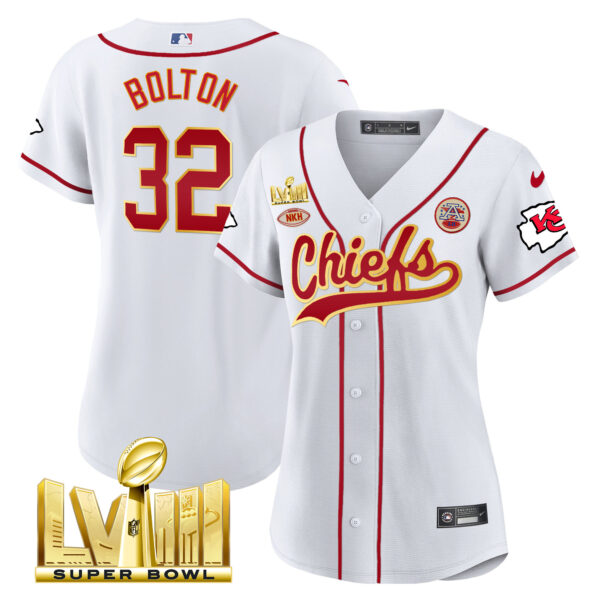 Women's Chiefs Super Bowl LVIII Gold Patch Baseball Jersey - All Stitched - Image 13