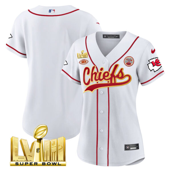 Women's Chiefs Super Bowl LVIII Gold Patch Baseball Jersey - All Stitched - Image 14