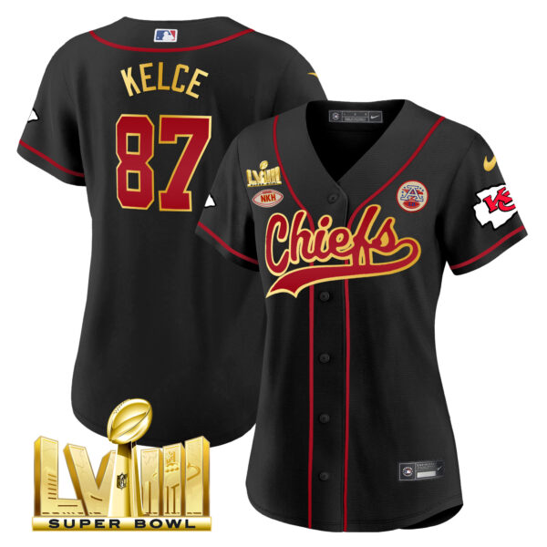 Women's Chiefs Super Bowl LVIII Gold Patch Baseball Jersey - All Stitched - Image 16