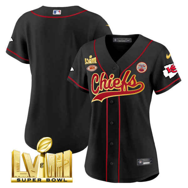 Women's Chiefs Super Bowl LVIII Gold Patch Baseball Jersey - All Stitched - Image 21