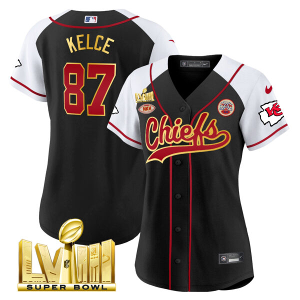 Women's Chiefs Super Bowl LVIII Gold Patch Baseball Jersey - All Stitched - Image 23