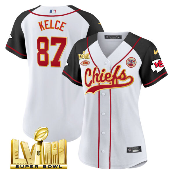Women's Chiefs Super Bowl LVIII Gold Patch Baseball Jersey - All Stitched - Image 30