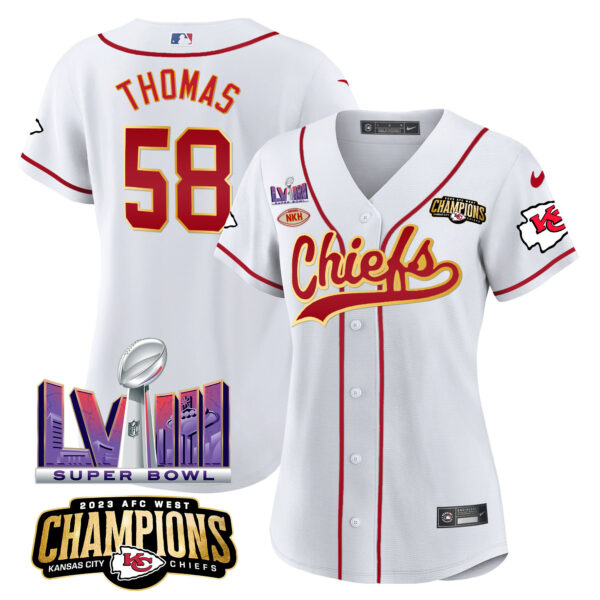 Women's Chiefs AFC West Champions & Super Bowl LVIII Patch Baseball Jersey - All Stitched - Image 10